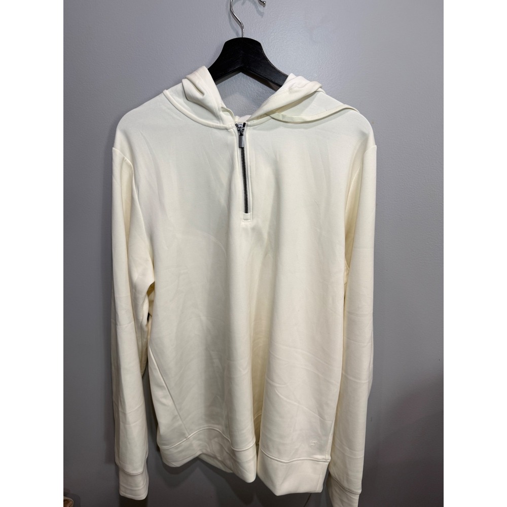 Peloton Mens‎ Quarter Zip Hoodie Cream Off White Long Sleeve Performance Large